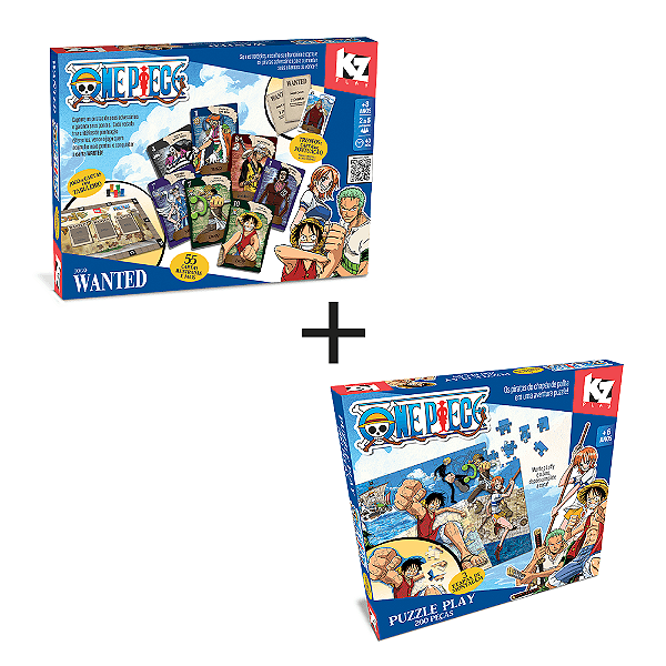 Combo Puzzle Play  200 peças e Jogo Wanted One Piece + 8 anos
