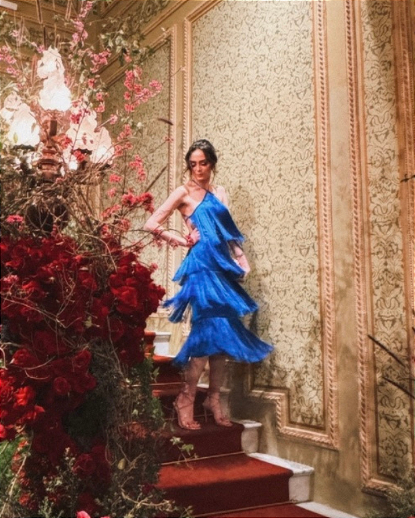 vestido franjas azul