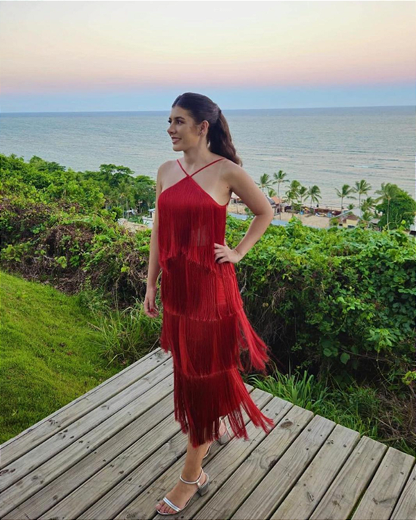 vestido franjas vermelho