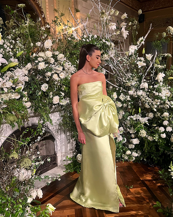 vestido laço acetinado amarelo