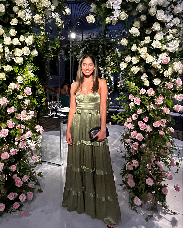 vestido corset camadas verde