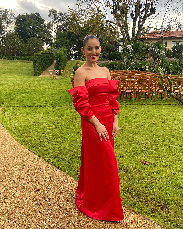 vestido laço removível vermelho