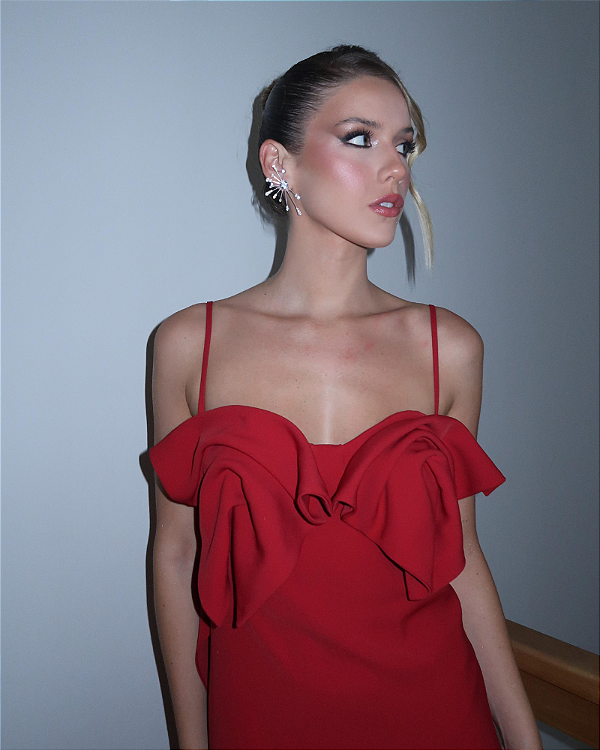 vestido detalhe busto vermelho
