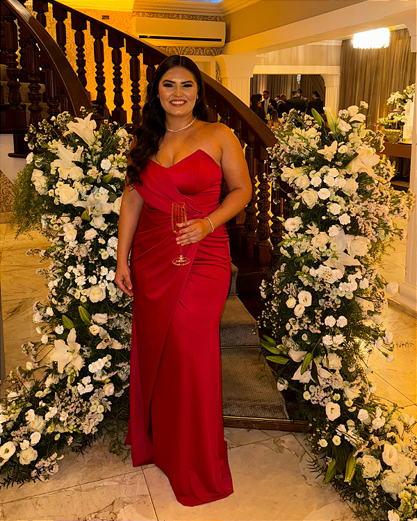 vestido drapeado tomara que caia