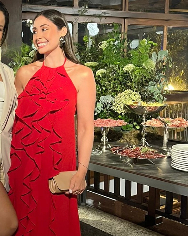 vestido babados verticais vermelho