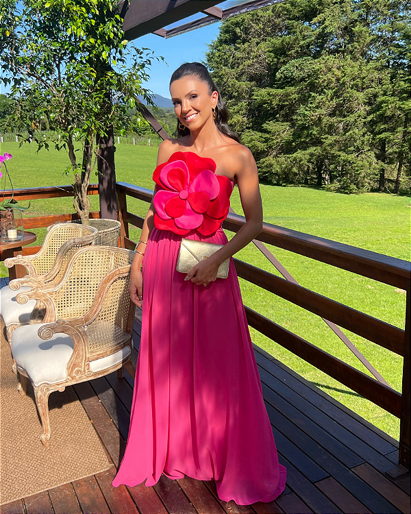 vestido flor bicolor rosa
