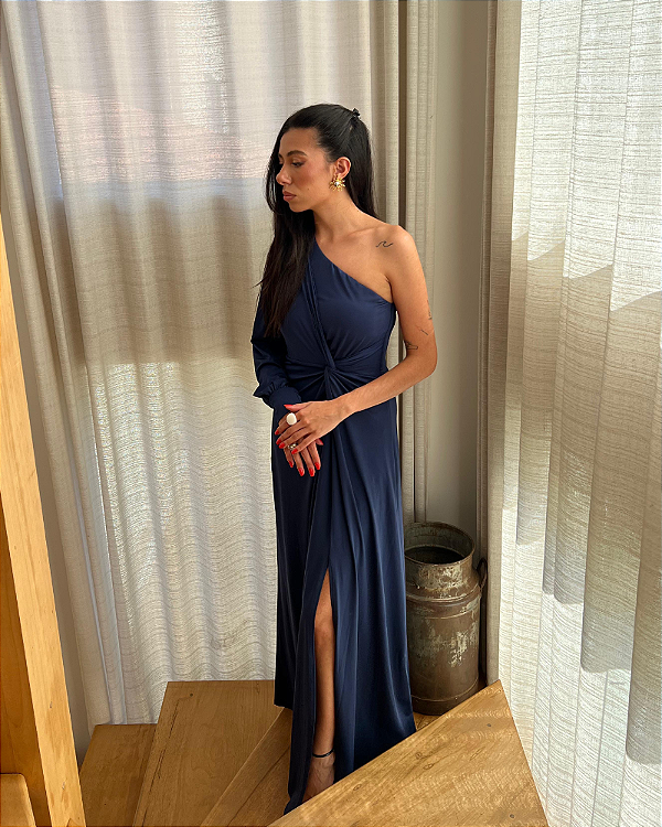 vestido um ombro só azul