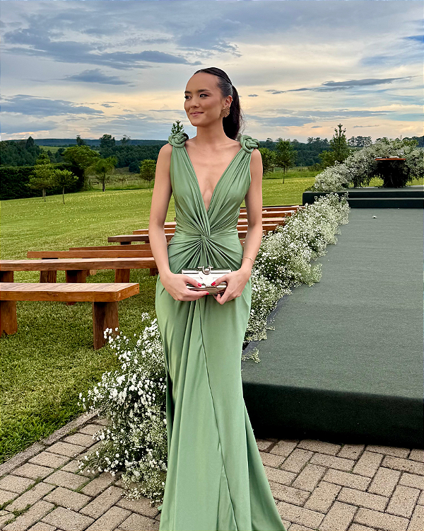 vestido sereia trançado verde
