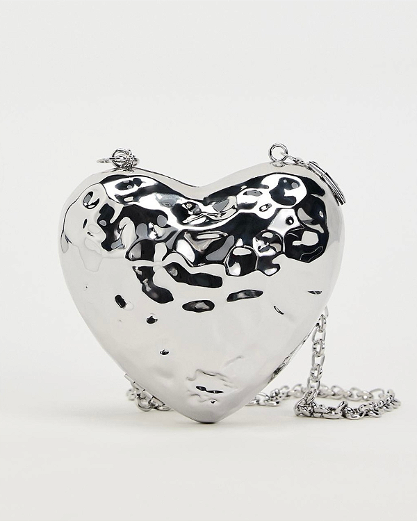 bolsa coração prata