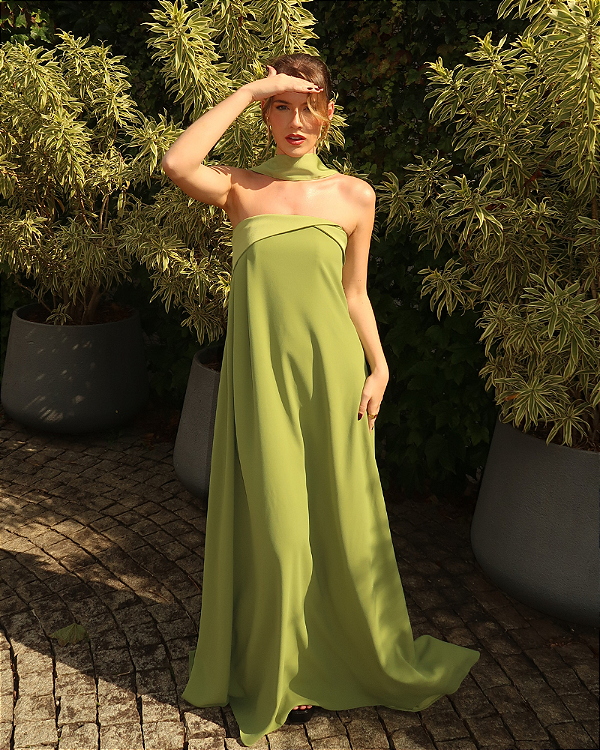 vestido lapela cetim verde