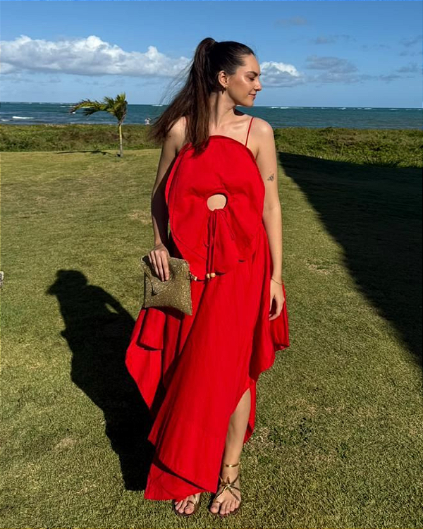 vestido flor vermelho