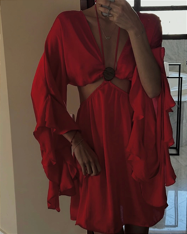 vestido curto fluído vermelho