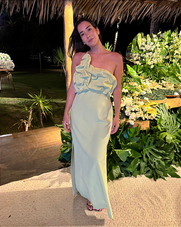 vestido detalhe busto verde