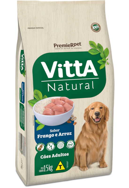 VITTA NATURAL CÃES ADULTO FRANGO E ARROZ 15KG