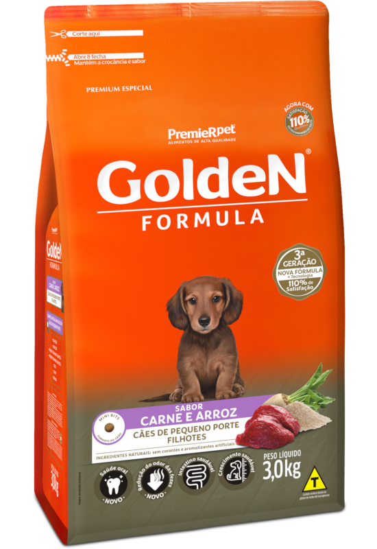 GOLDEN FORMULA CÃES FILHOTES PEQUENO PORTE CARNE E ARROZ 10KG