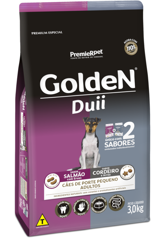 GOLDEN DUII CAES ADULTO PORTE PEQUENO SALMÃO E CORDEIRO 3KG