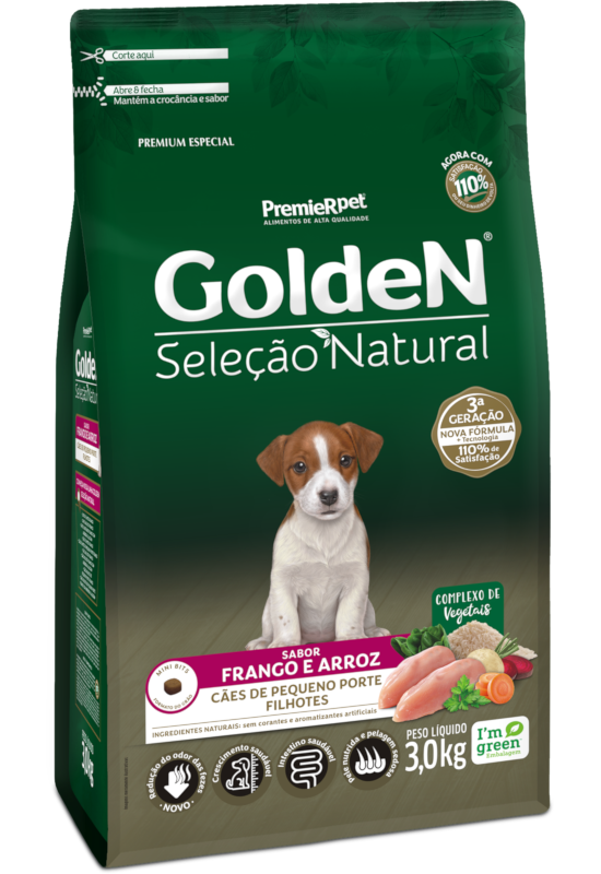GOLDEN SELEÇÃO NATURAL CAES FILHOTES PORTE PEQUENO FRANGO E ARROZ 10,1KG