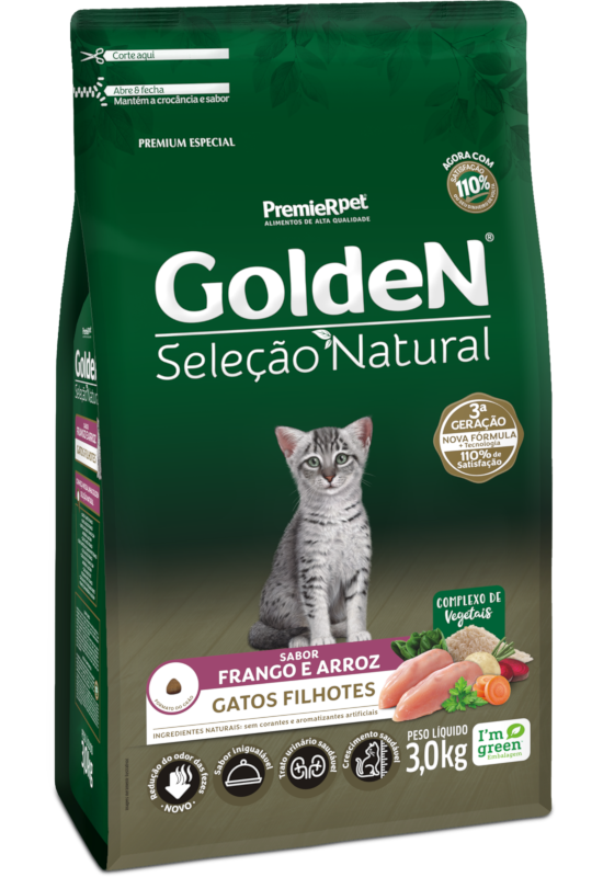 GOLDEN SELEÇÃO NATURAL GATOS FILHOTES FRANGO E ARROZ 3KG