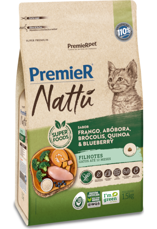 PREMIER NATTU GATOS FILHOTES FRANGO ABOBORA BROCOLIS 1,5KG
