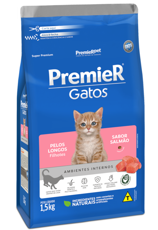 PREMIER GATOS FILHOTES SALMÃO PELOS LONGOS 1,5KG