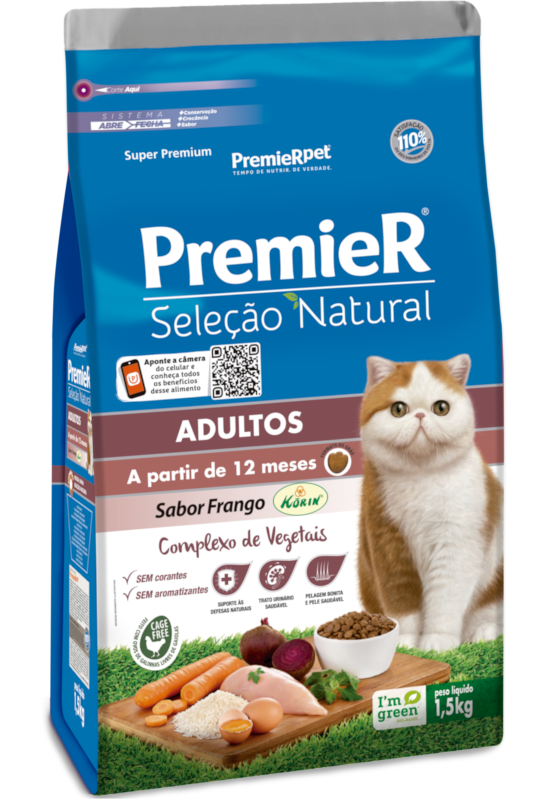 PREMIER GATOS ADULTO SELEÇAO NATURAL FRANGO KORIN 1,5KG