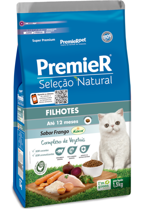 PREMIER GATOS SELEÇÃO NATURAL FILHOTES FRANGO KORIN 1,5KG
