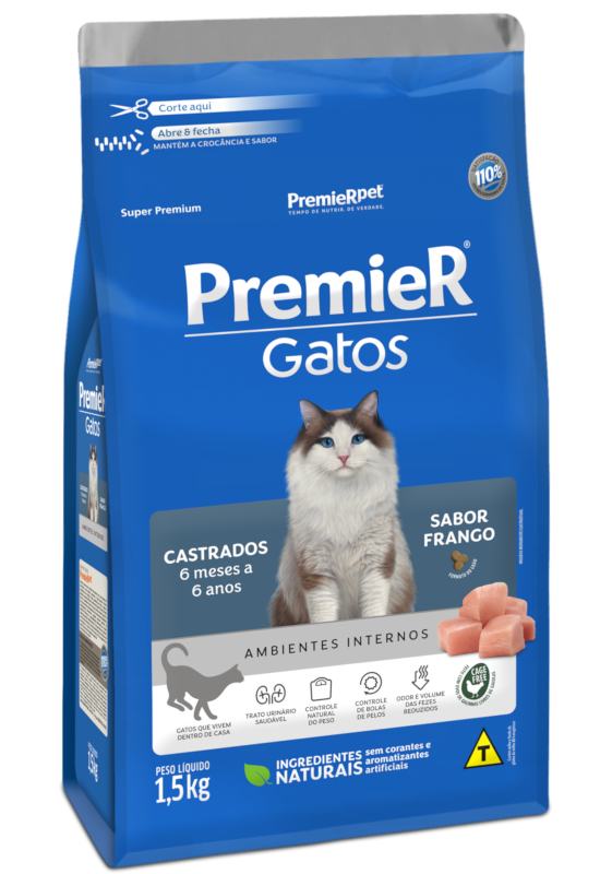 PREMIER GATOS CASTRADO FRANGO 6MESES A 6 ANOS 7,5KG