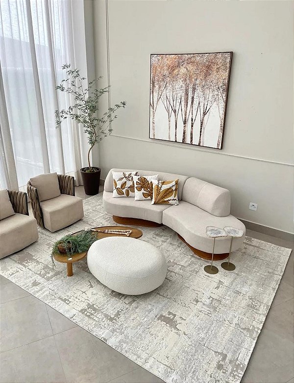 Tapete Milano Beyaz/Krem - SOB MEDIDA - 3,50X6,70 + 3,00x3,50 + 1,80x1,80 - Micro Overloque (Não efetuamos trocas ou devolução)