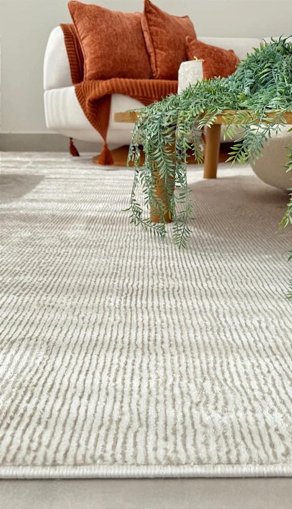 Tapete Diamond Canelado Off White D:001 - Sob Medida - Barra Virada na Largura e Micro Overloque no Comprimento