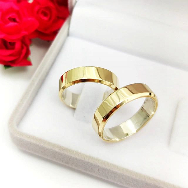 Par de  Alianças Chanfrada 6mm em Moeda Antiga