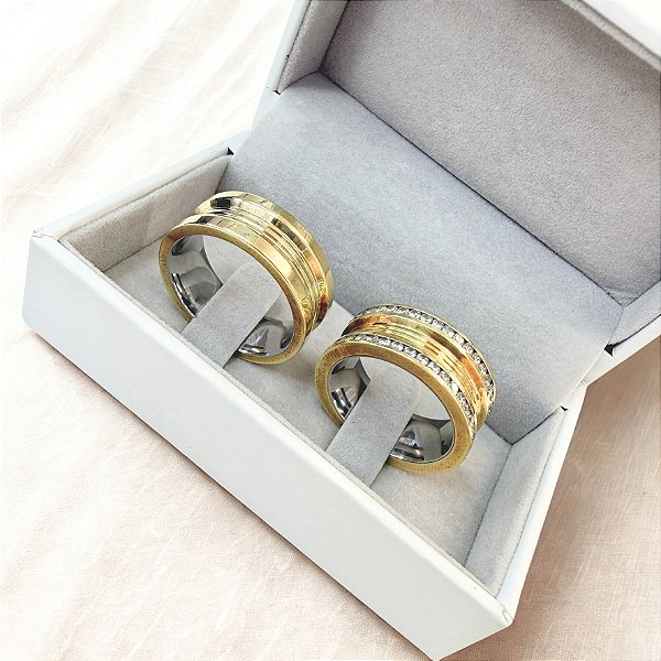 Par de Alianças Bvulgari 8mm em Moeda Antiga pedras toda volta