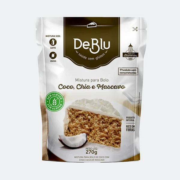 Mistura para Bolo de Coco, Chia e Mascavo sem Glúten