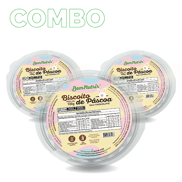 COMBO Biscoito de Páscoa sem Glúten - Sabor Chocolate 50% Cacau