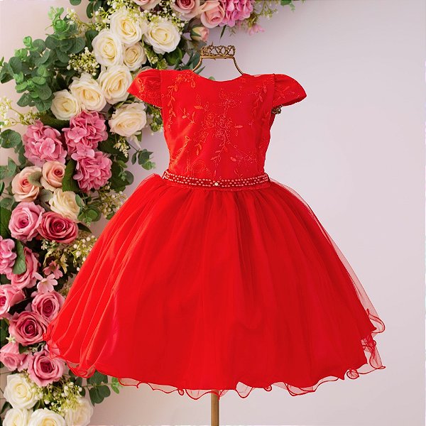 Vestido Vermelho Detalhe Renda 4 ao 12