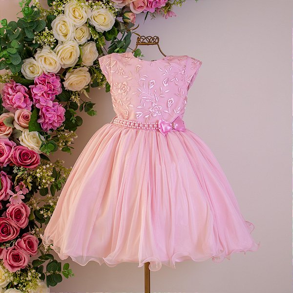 Vestido Rosa Cinto Laço 4 ao 12