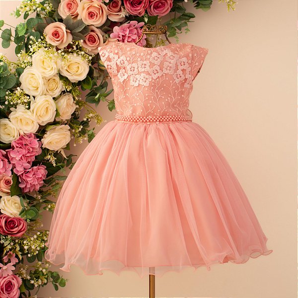 Vestido Infantil Juvenil Coral 4 ao 12