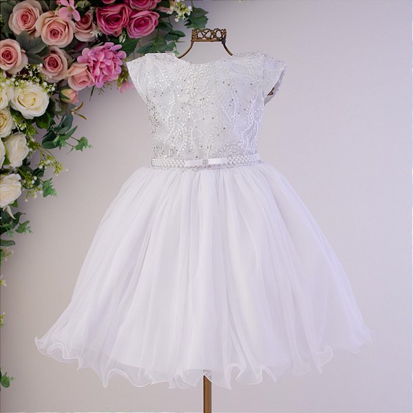 Vestido Infantil Juvenil Paetê Branco 4 ao 16