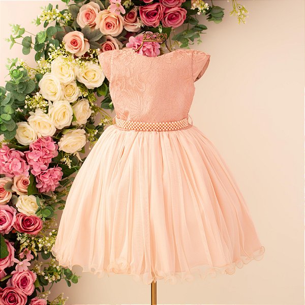Vestido Salmão Detalhe Renda 4 ao 12