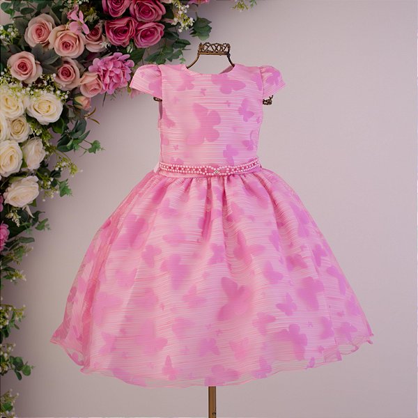 Vestido Infantil Rosa Borboleta Devorê 1 ao 4
