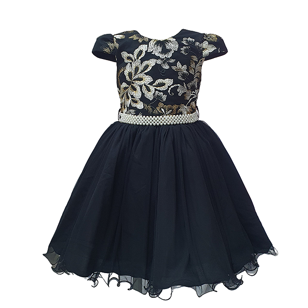 Vestido Inf Juvenil Det Renda Preto 4 ao 12