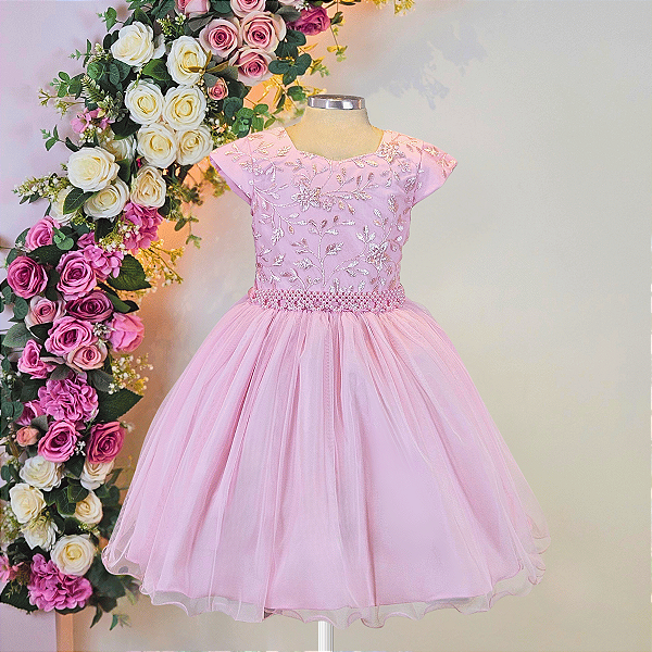 H1160R Vestido Rosa Cinto Largo 4 ao 12