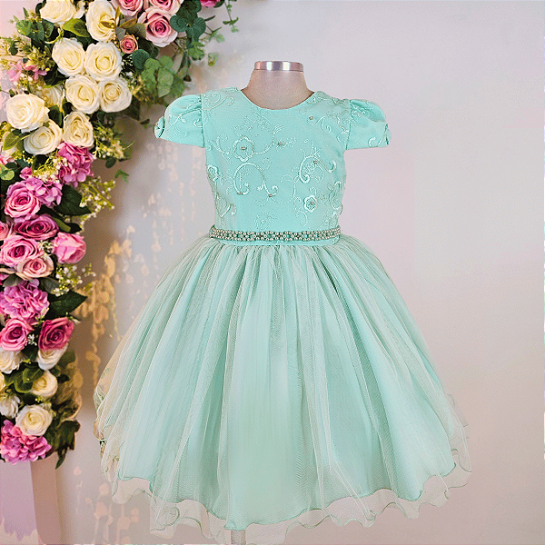 Vestido Infantil Festa Verde 4 ao 12 - H1146