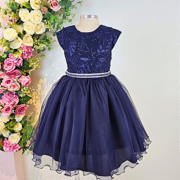Vestido Infantil Festa Azul Marinho 4 ao 12 - H1124