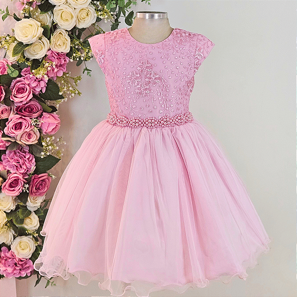 Vestido Infantil Rosa Luxo 4 ao 12 - H1136