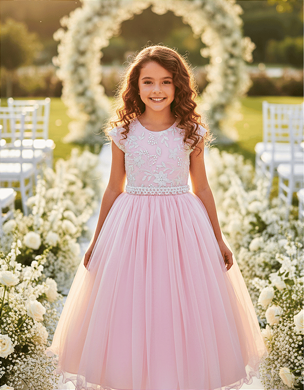 6370RS Vestido Daminha Longo Rosa 4 ao 16