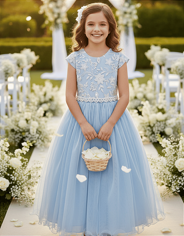 6370AZ Vestido Daminha Longo Azul 4 ao 16