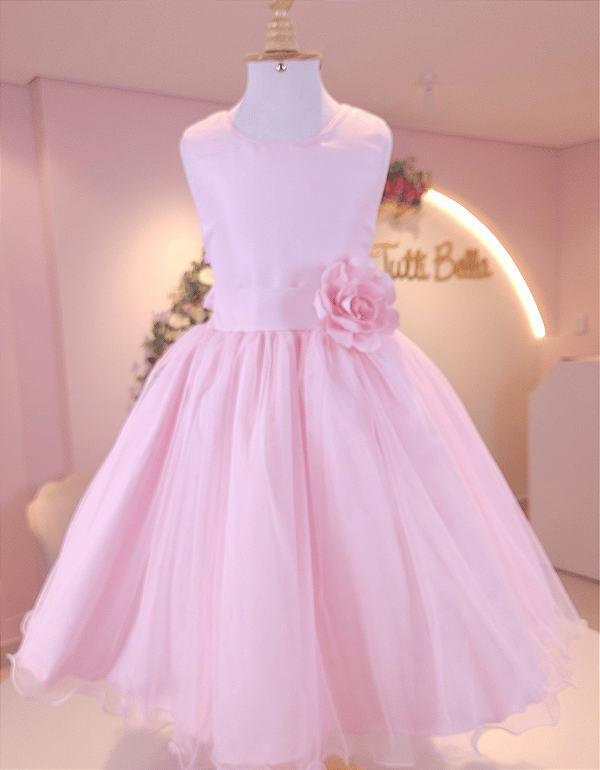 6365R Vestido Infantil Luxo Flor Rosa 4 ao 16