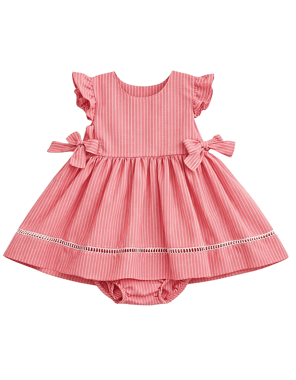 4297 Vestido Bebe Listrado 100% Algodão Ponto Palito P ao GG