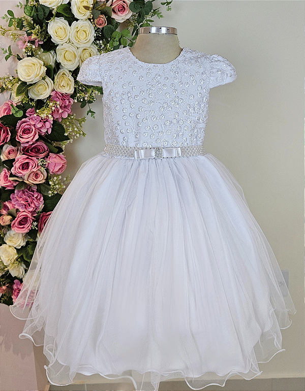 5369 Vestido Infantil Luxo Branco 1 ao 4