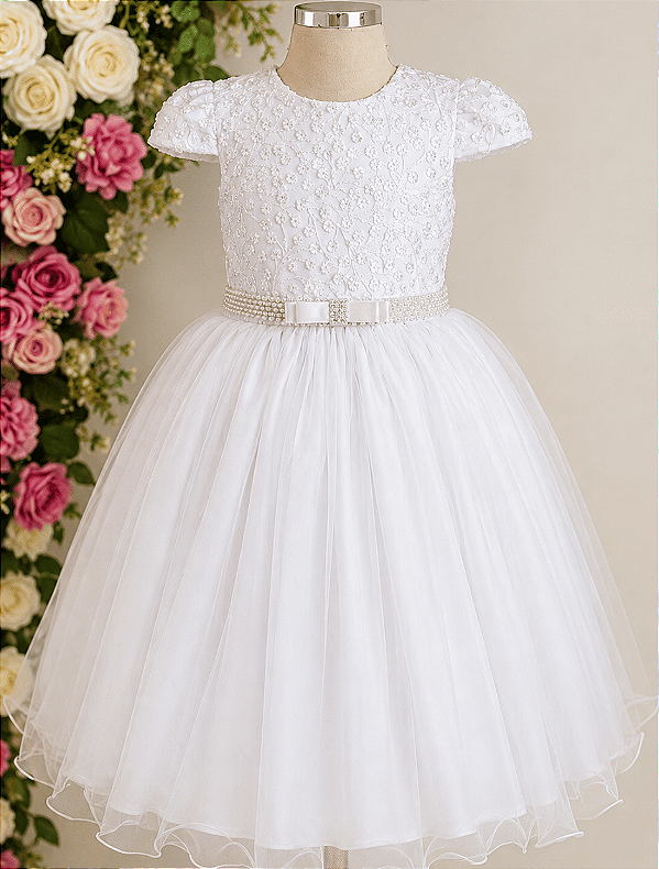 5369 Vestido Infantil Luxo Branco 1 ao 4